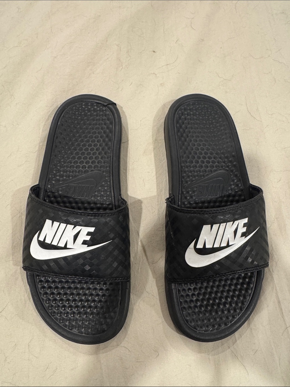 Nike Black Slide Sandals with White Swoosh Logo